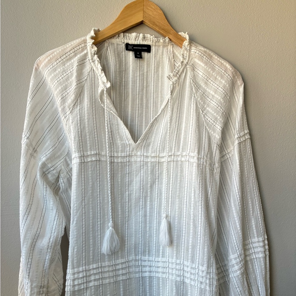INC International Concepts White Cotton Boho Peasant Top. Balloon Sleeves. NWOT. - Picture 13 of 13